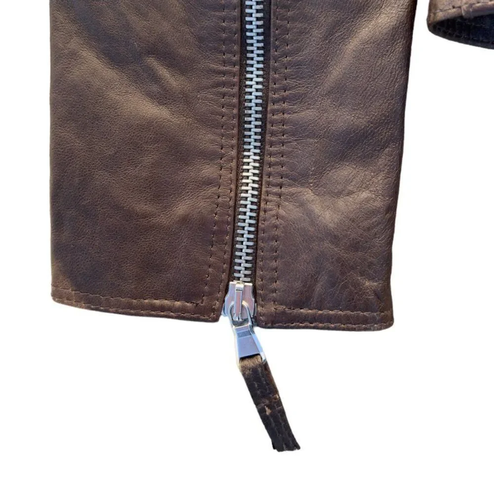 Peruzzi Vera Pelle‎ Leather Italian Made Moto Style Jacket Brown Women's 2